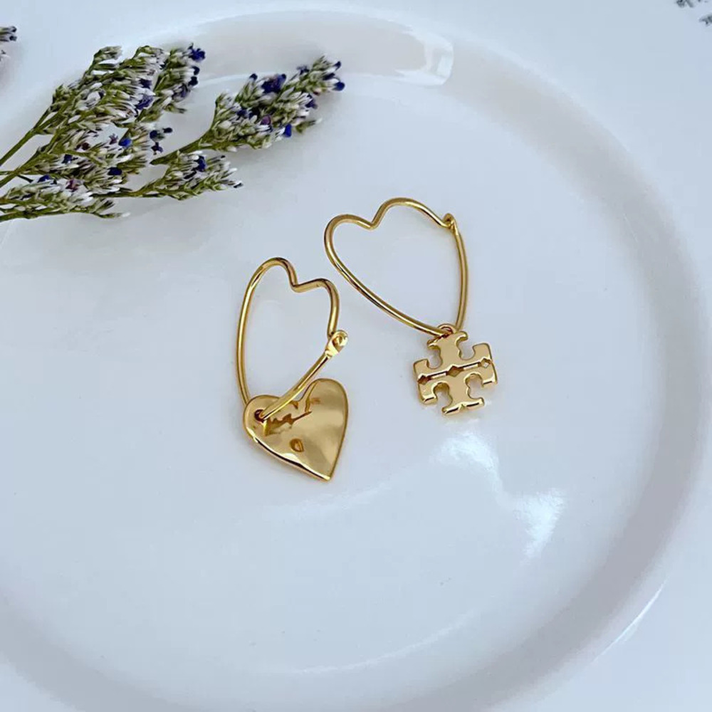 Tory Burch Sweetheart Asymmetric Letter Removable Metal Earrings